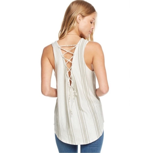 Chaser Linen Jersey Lace Back Muscle Tee Size Medium NWT - Picture 1 of 11